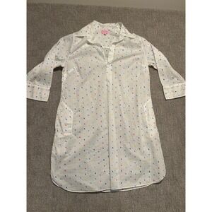 Lilly Pulitzer White Fish Print Button Down Tunic Shirt Dress XL